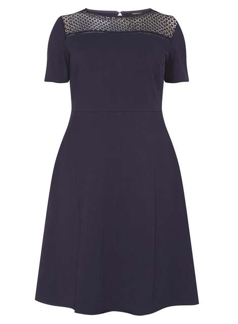 DP Curve Navy Mesh Yoke Fit And Flare Dress